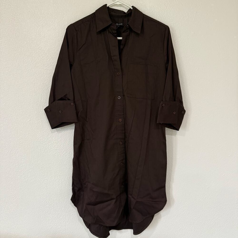 NWT Madewell Y Neck Relaxed Shirtdress in Dark Carob Brown NS239 Size XXS - Picture 2 of 7
